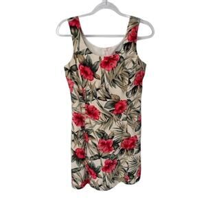 Vintage Jolibel Hawaiian Island Cruise Dress Womens 6 Cream‎ Floral Print Rayon